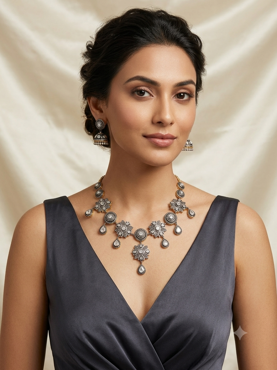 Polki Kundan Floral Necklace Set